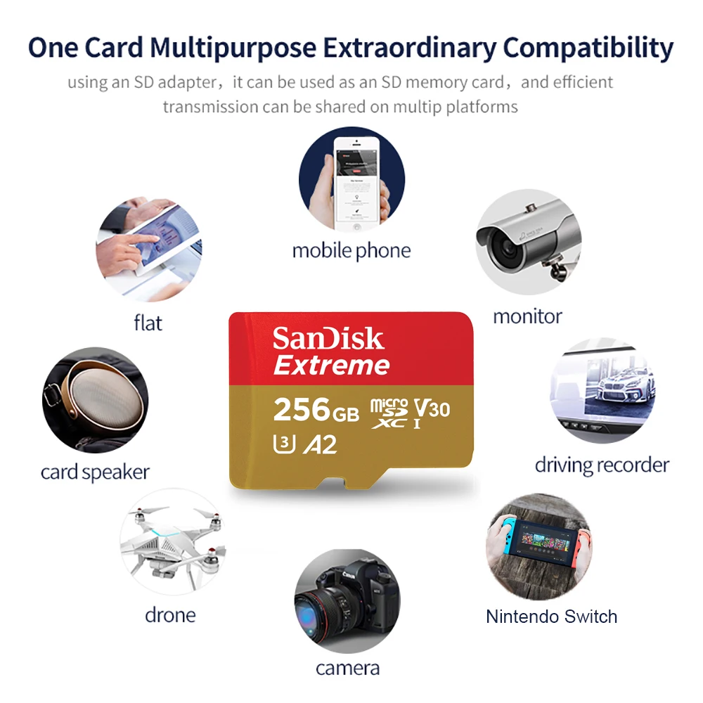 SanDisk Оригинальная карта памяти 128 ГБ A2 U3 Extreme microSDXC флэш-карта 256 512 USB TF-карта 4K для