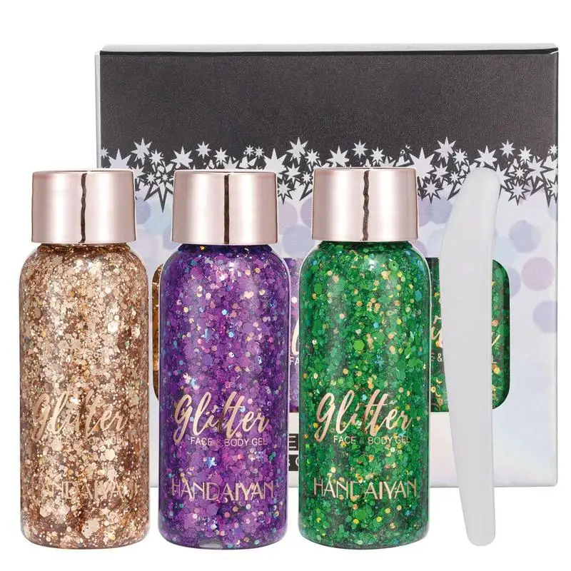 

Набор гелевых блесков для тела, устойчивые к поту Блестки для волос и тела, набор гелевых блесков для тела, 3 шт. стойких гелевых блесков для м...