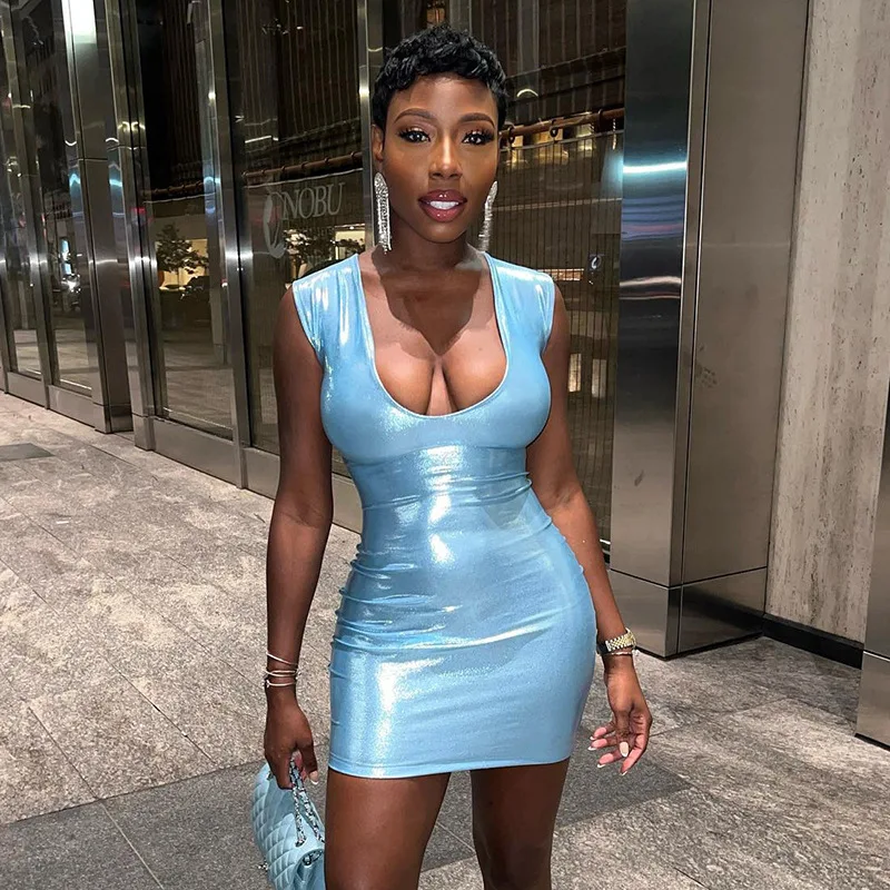 

Платье-мини из ПУ кожи, без рукавов, на бретельках