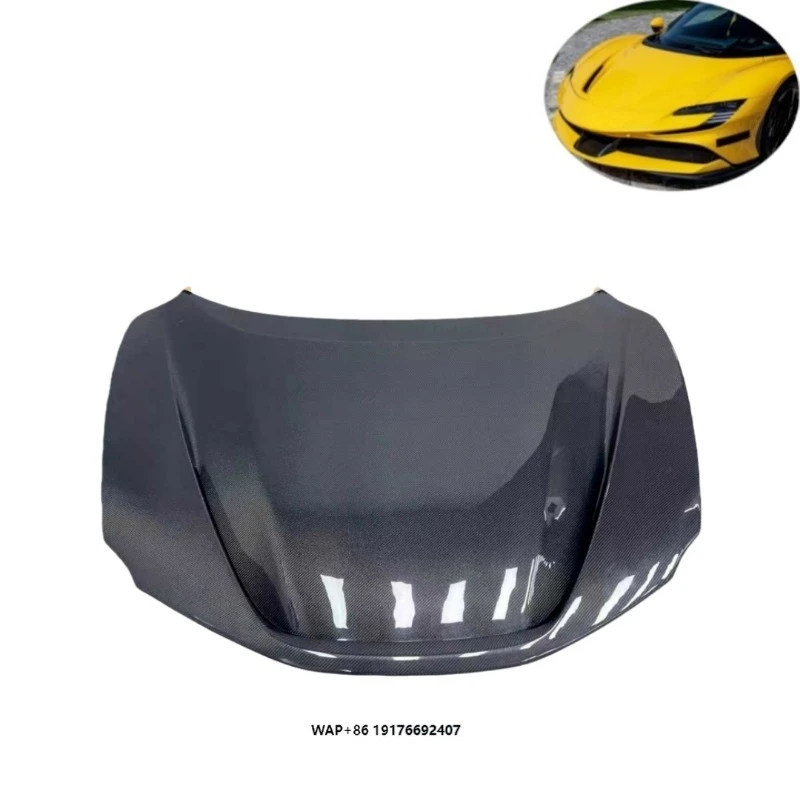 Фото Новый высококачественный капот из углеродного волокна SF90 Stradale в стиле OEM, полностью сухой, с болтами, видимым внутренним и внешним плетением. №1