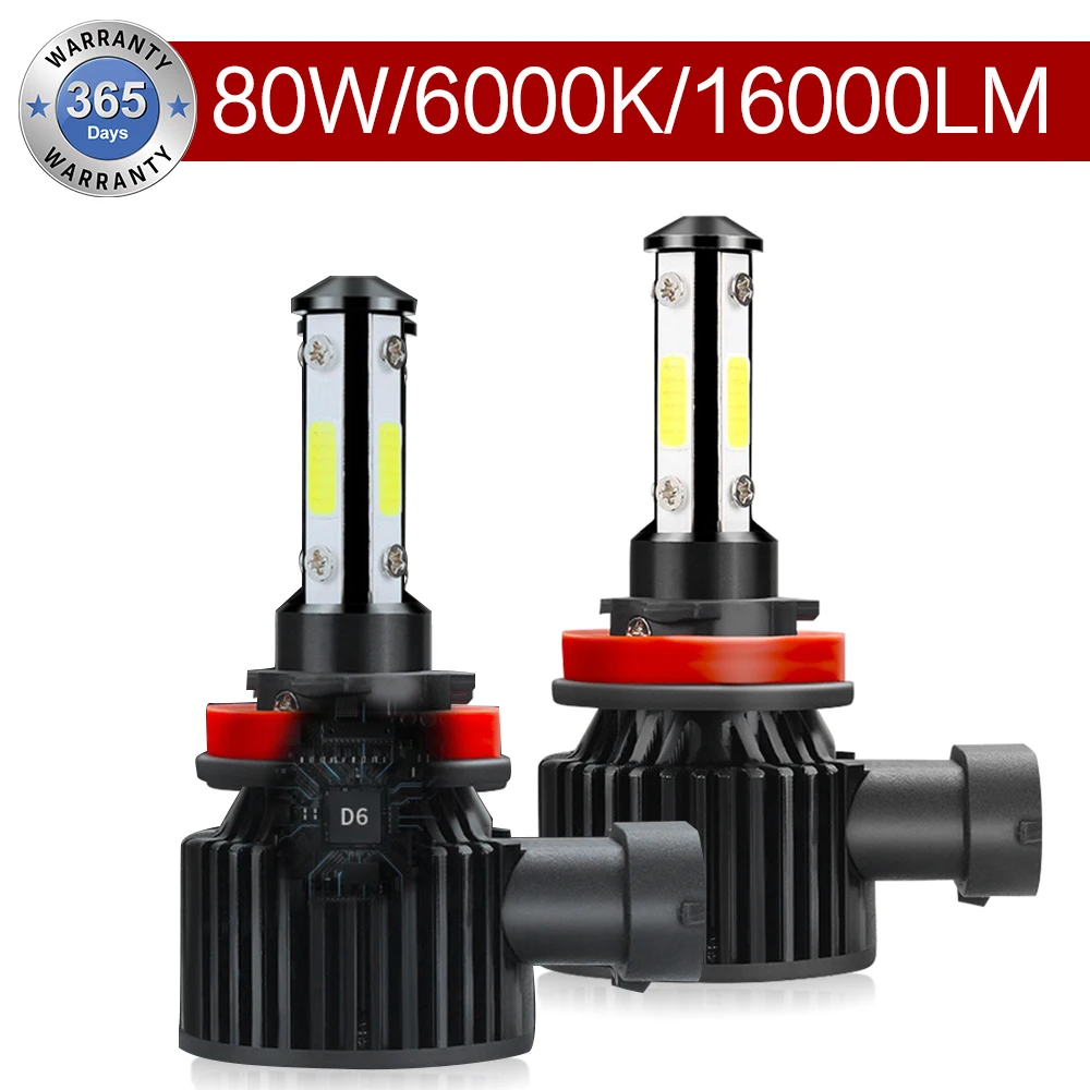 

H7 Car LED Headlight 80W 16000LM H1 H8 H9 H11 H4 LED Light Bulb 4 Sides Canbus 6000K 9005 HB3 9006 HB4 Auto Headlamp