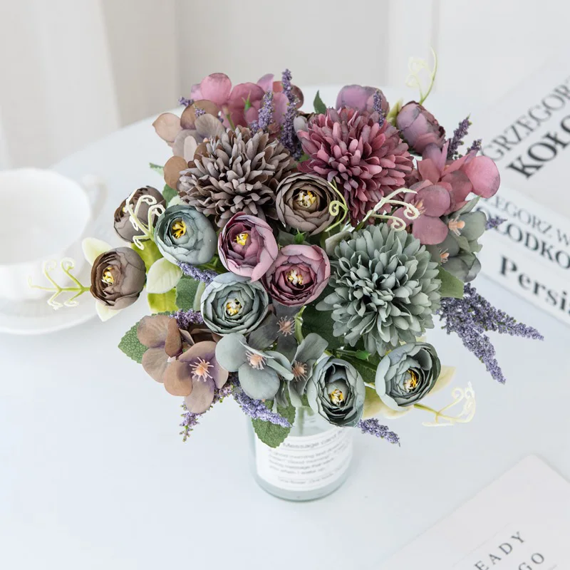 

Camellia Silk Peony Artificial Flowers Bouquet 7 Heads Cheap Fake Flowers for Home Wedding Decoration