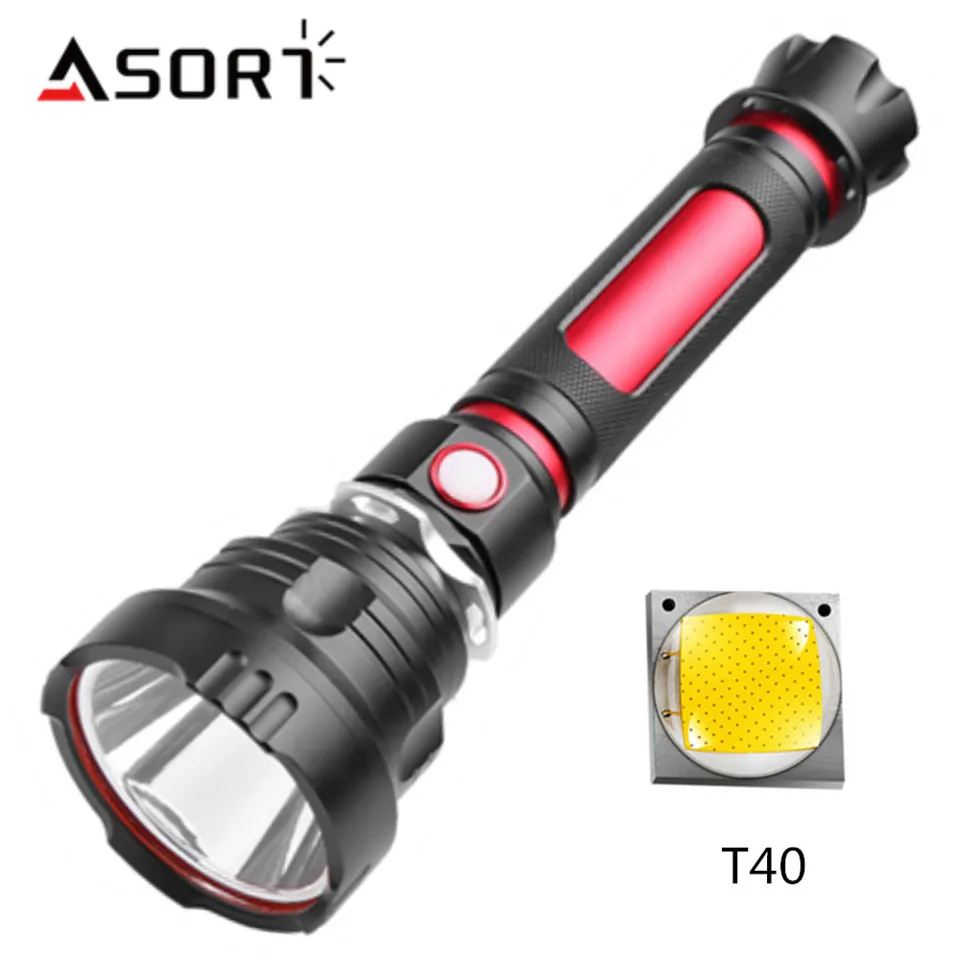 

New T40 LED FlashlightStrong Light Flashlight, Charging Power Display With Strap