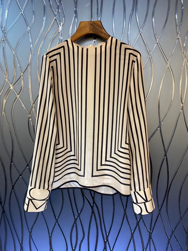 

2022 new women fashion long sleeve sexy striped exquisite simple high-end simple pullover top shirt 814