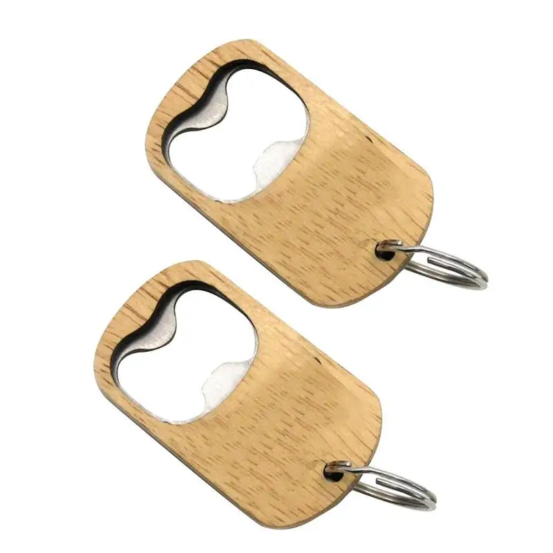 

Bottle Opener 2pcs Beech Wood Handle Beer Opener Keychain Stainless Steel Glass Caps Opener For Beverage Kitchen Accessories