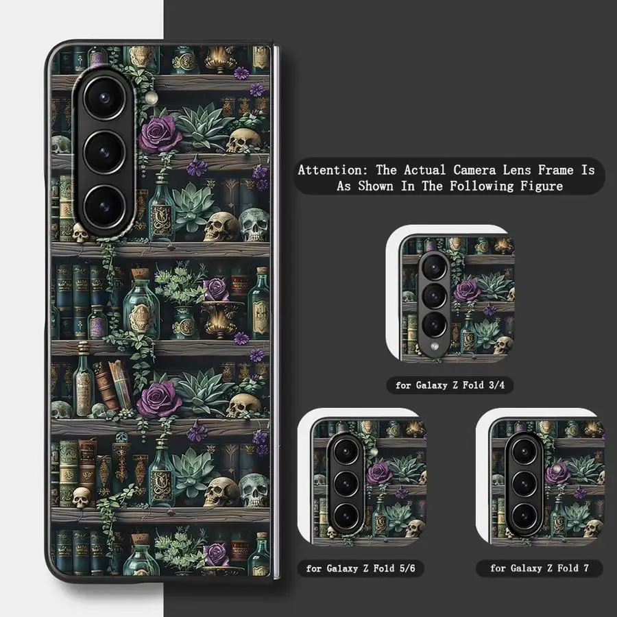 Фото Чехол для Samsung Galaxy Z Fold 8 Ultra Z Fold 7 6 5 4 3 ZFold6 ZFold5 ZFold3 ZFold4 ZFold7, чехол для телефона, книжная полка, книги, череп №5