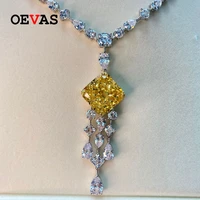 oevas 100 925 sterling silver luxury full high carbon diamond topaz pendant necklace sparkling wedding party bridal jewelry