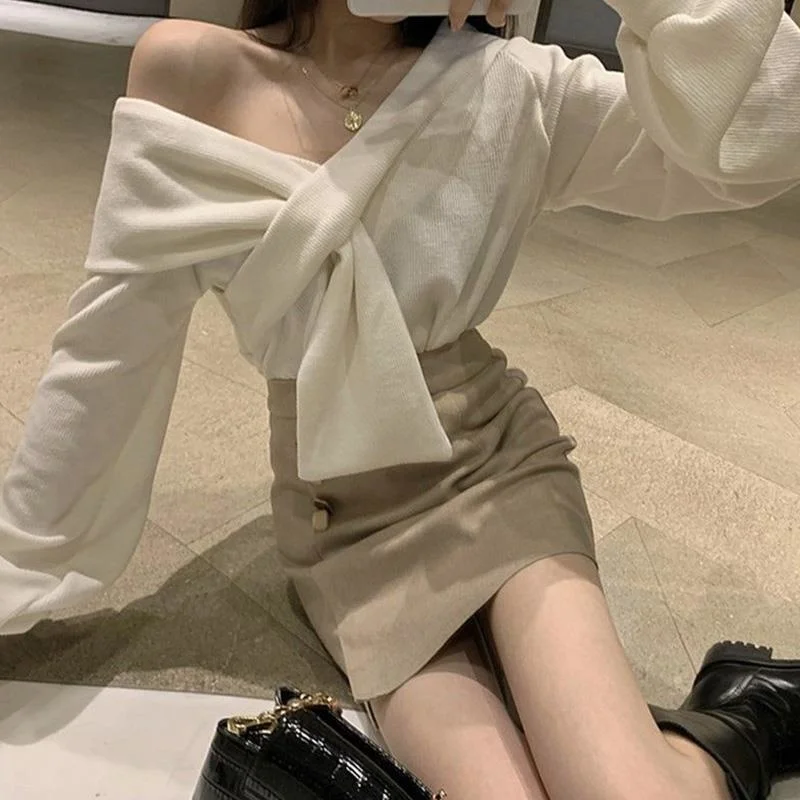 

Design Cross V-neck Sweater Women's Korean Loose Knitted Top Blusas Clothes for Women Tops Shirts Blouses