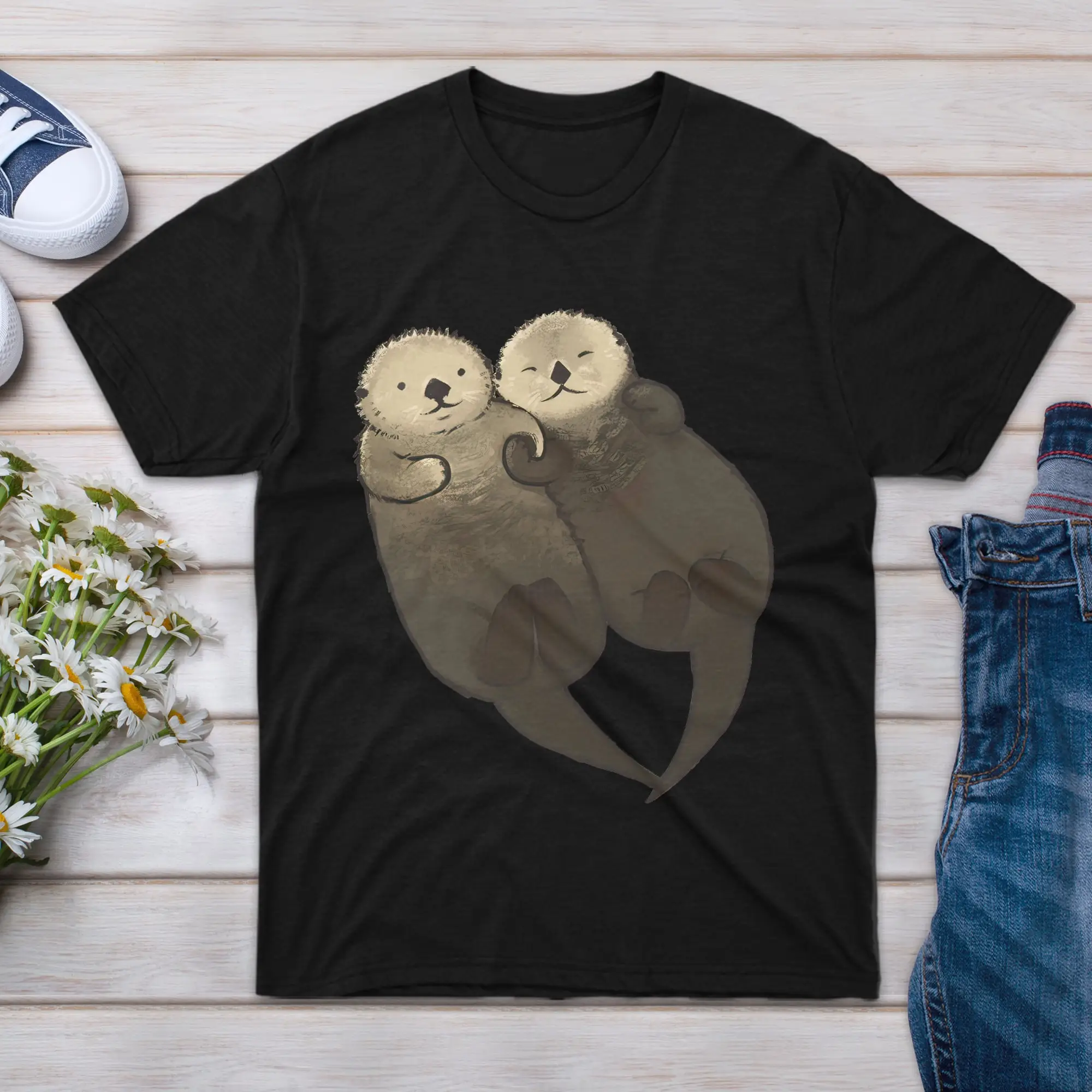 Футболка со значением для мужчин выдры семьи с поддержкой рук мальчиков и