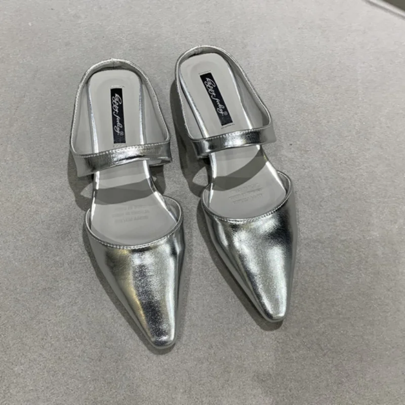 

Мюли Женские однотонные, Элегантные повседневные шлепанцы, заостренный носок, сланцы, модная обувь, модель 2023