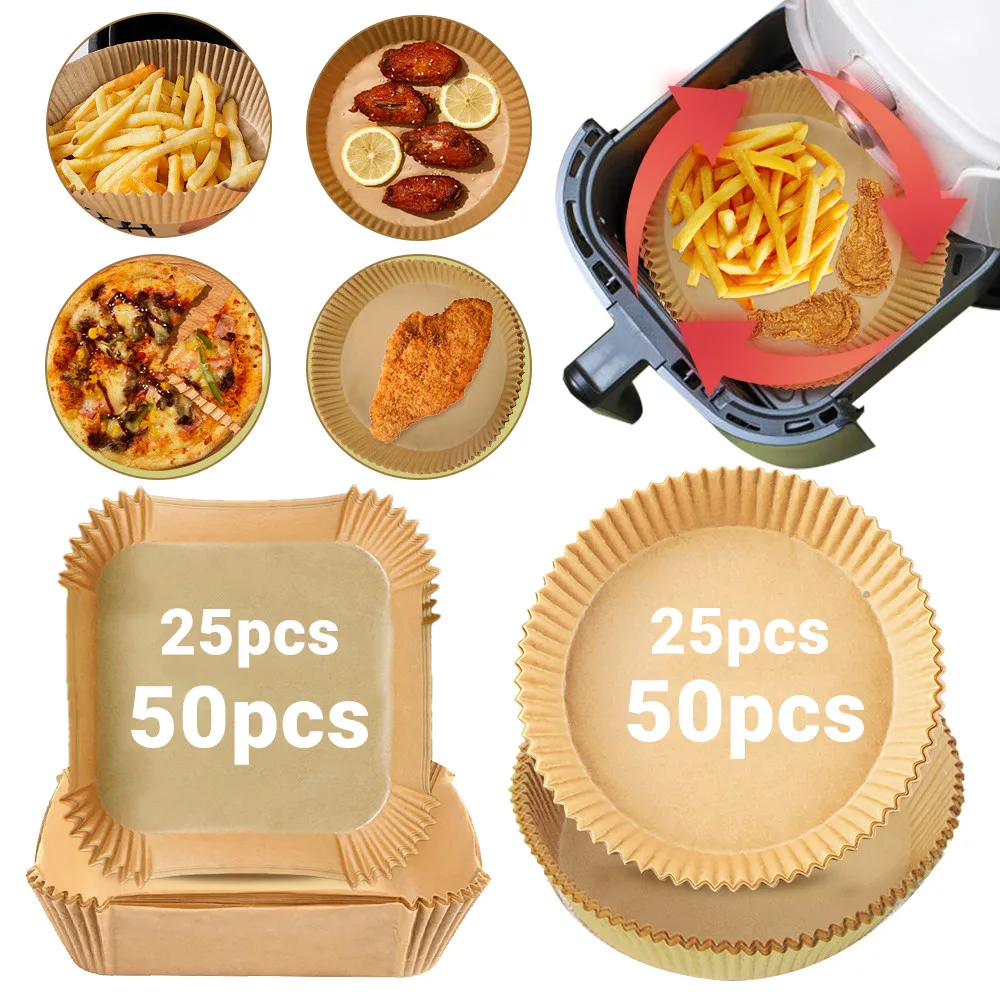 

Disposable Air Fryer Parchment Paper Liner Oil-proof Water-proof Paper Tray Non-Stick Baking Mat for Roasting Oven Microwave