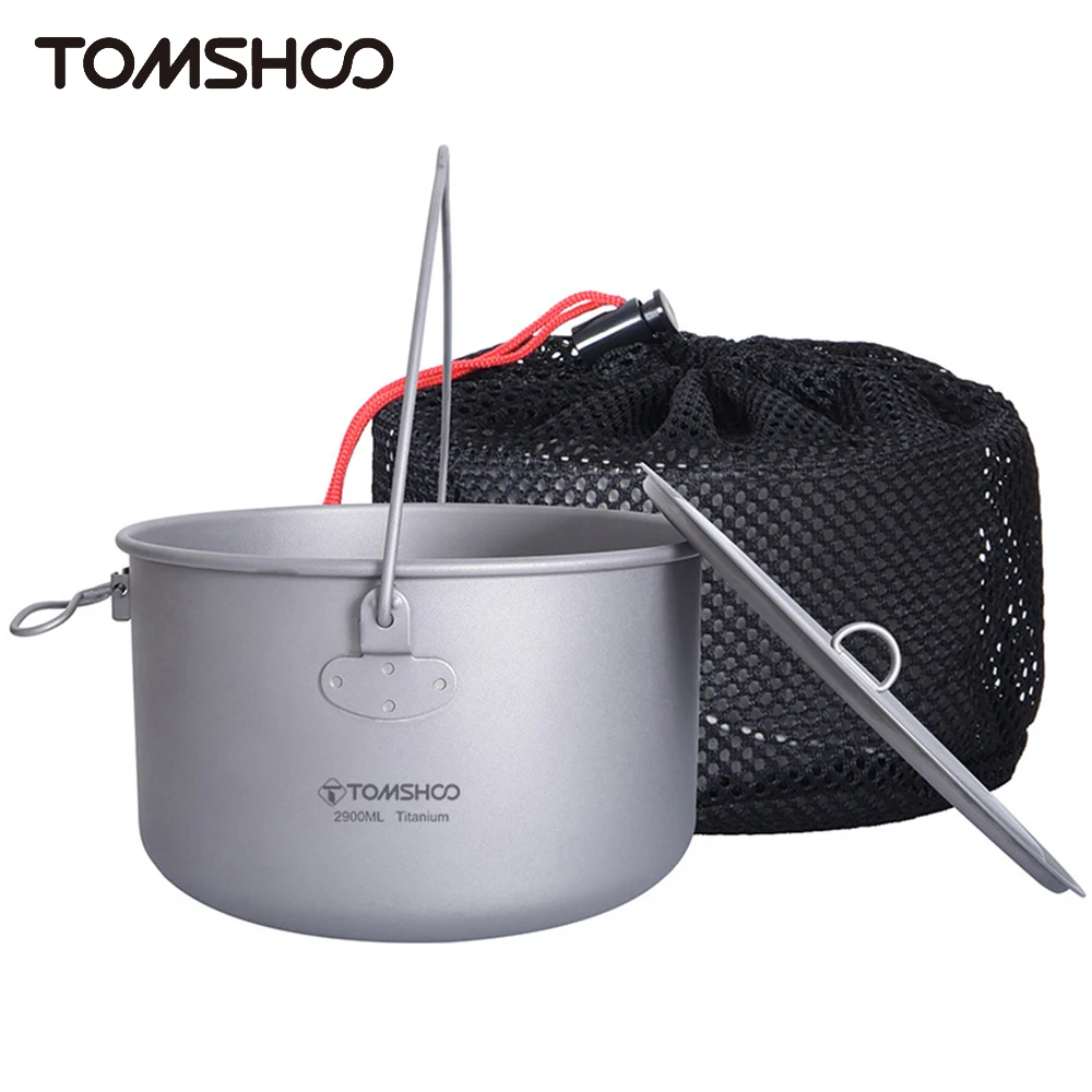 

Tomshoo 1.3L / 1.95L / 2.9L Titanium Pot w Lid Pure Titanium Outdoor Portable Hanging Pot Camping Equipment and Accessories