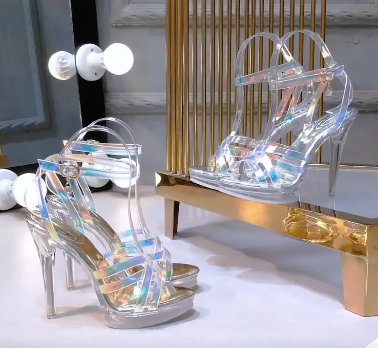 

2022 High-heeled Sandals Color-changing Glass Strip Fashion Sandals Light Luxury High-heeled Women's Shoes