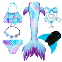 2022 kids girls mermaid tails with fin swimsuit bikini bathing suit dress for girls with flipper monofin for swimming costume