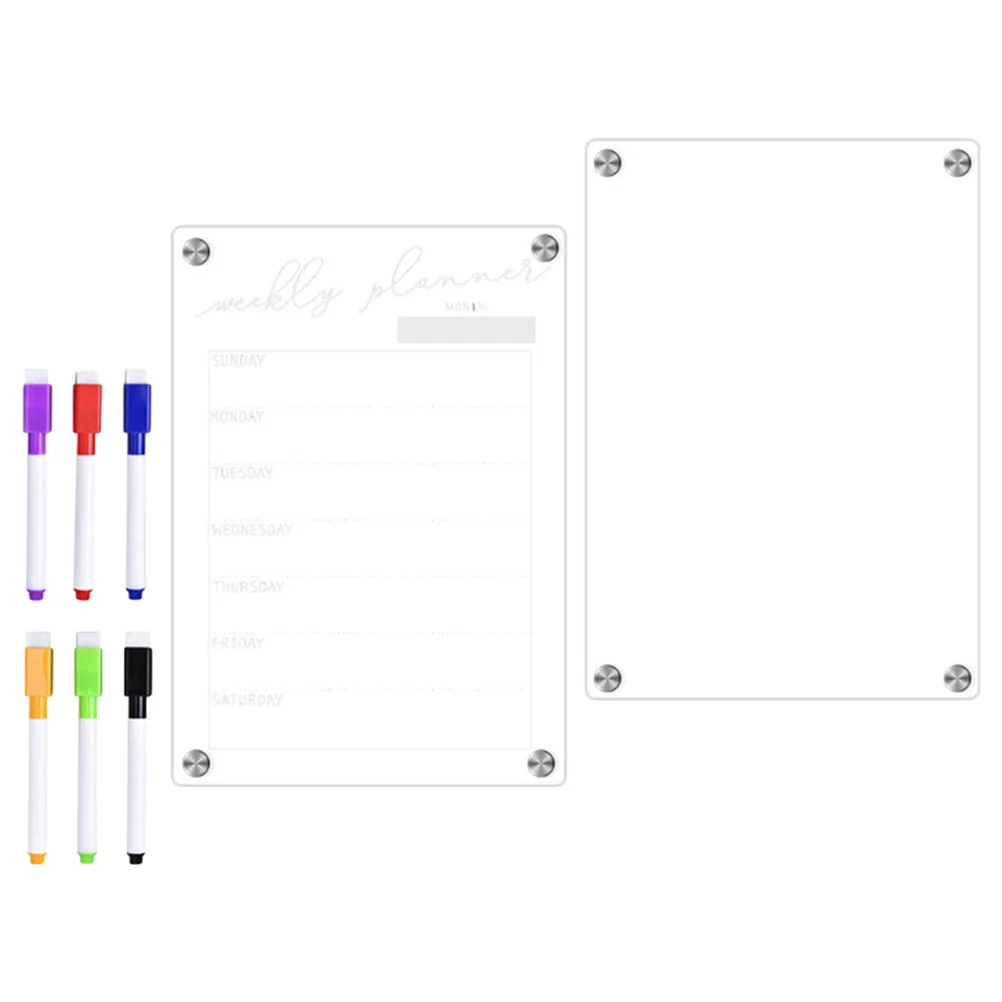 

1 Set Acrylic Magnetic Board Weekly Write Board Calendar Board Fridge Dry Erase Board and Markers