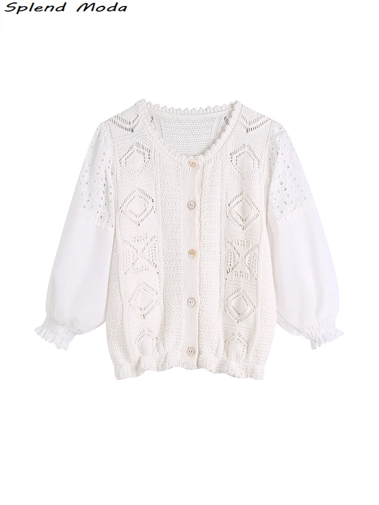 

Женский трикотажный кардиган с круглым вырезом, длинным рукавом