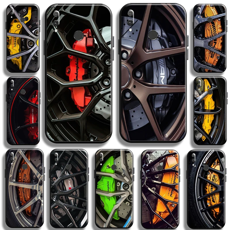 

Luxury Sports Cars Tire Wheels For Huawei Y9 Prime Y9 2019 Y9A Phone Case Soft TPU Black Liquid Silicon Funda Cases Shell Coque