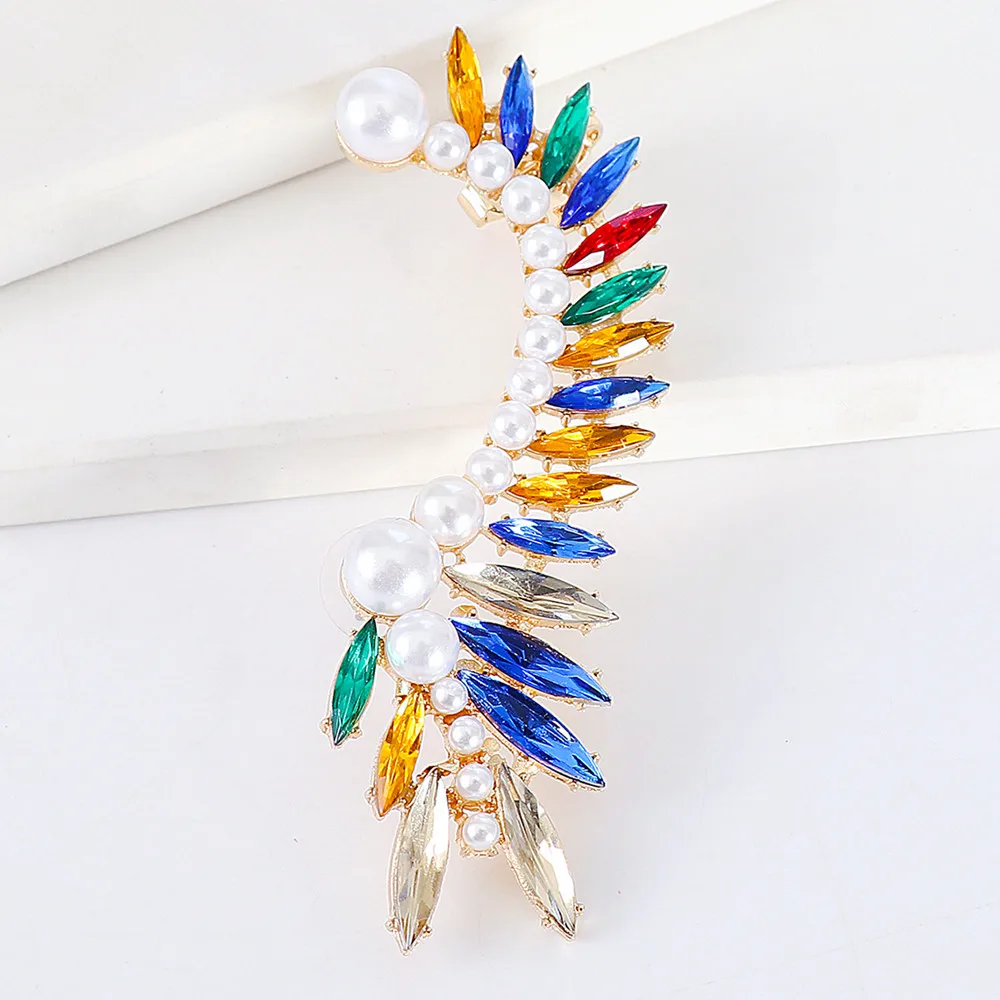 

Single Ear Sleeve Long Pearl Rhinestone Tassel Clip Earrings Ladies Girl Non-pierced Fake Cartilage Jewelry Gift Stud Earrings