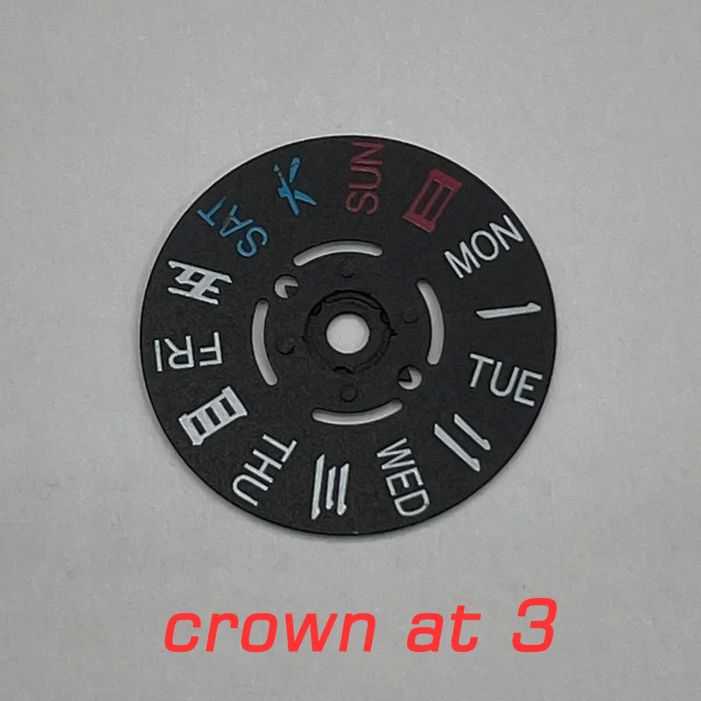Crown at 3/3.8 Chinese-English Black Watch Movement Datewheel Calendar Sticker Crown for NH36A Mechanism Watch Parts