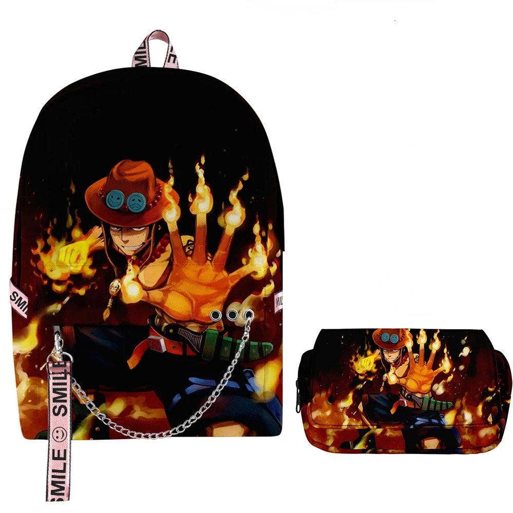 

One Piece Animation Peripheral Fashion Trend Lanyard Backpack + Double-layer Pencil Case Student Style Schoolbag Two-piece Suit