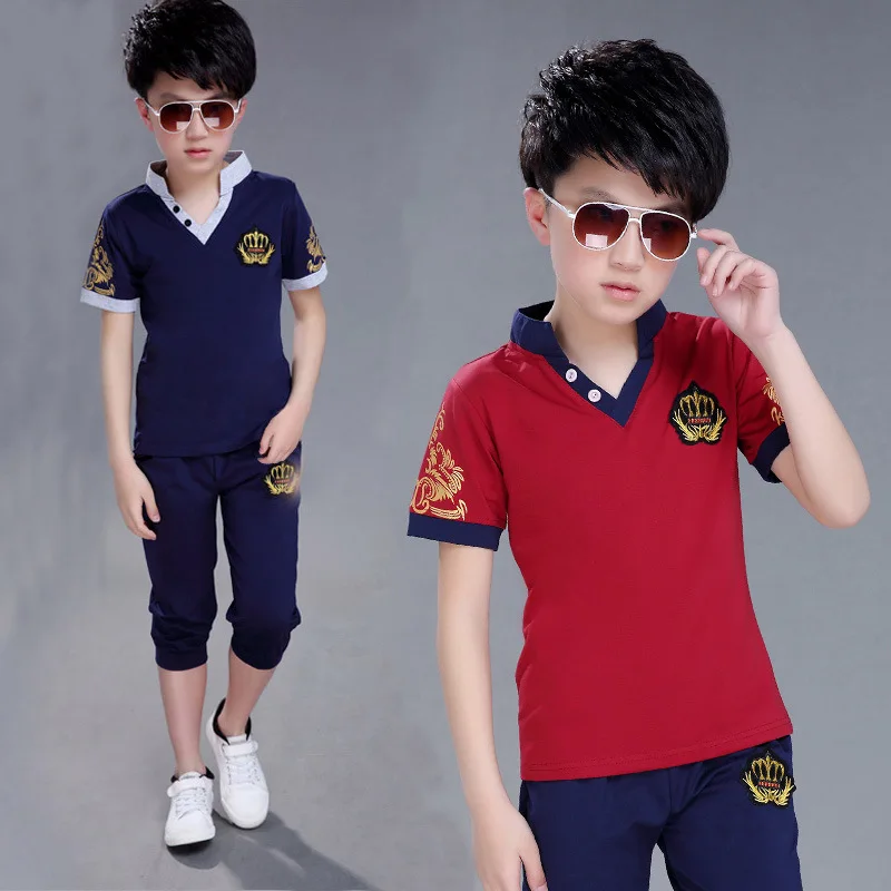 Big Boy Short Sleeve T Shirt+short Pant 2pc Sport Sets Summer Children's Clothing Kids New Boys Clothes Suits 4-13 Ages | Детская
