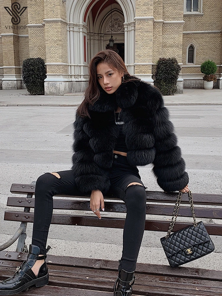 VS111006A 2022 Winter Full Sleeves Short Style Warm Jacket New Arrivals Intact Real Women Fox Fur Coat