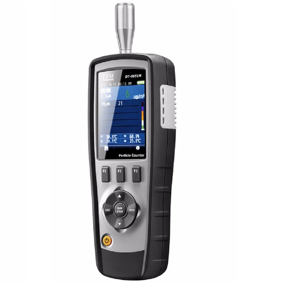 

CEM DT-9851M Handheld Professional 2.83L/min flow 0.3,2.5,,10um Air Laser Particle Counter Price