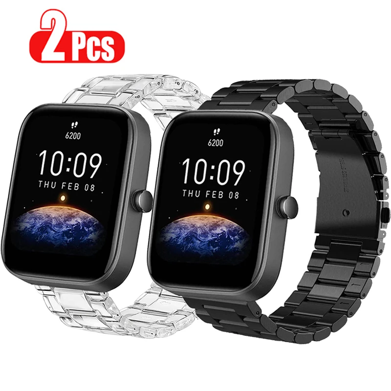 

20mm Stainless Steel Watchband For Amazfit Bip 3/3 Pro Smart Watch Band Clear Resin Bracelets For Amazfit GTS 3 2 2e mini Strap