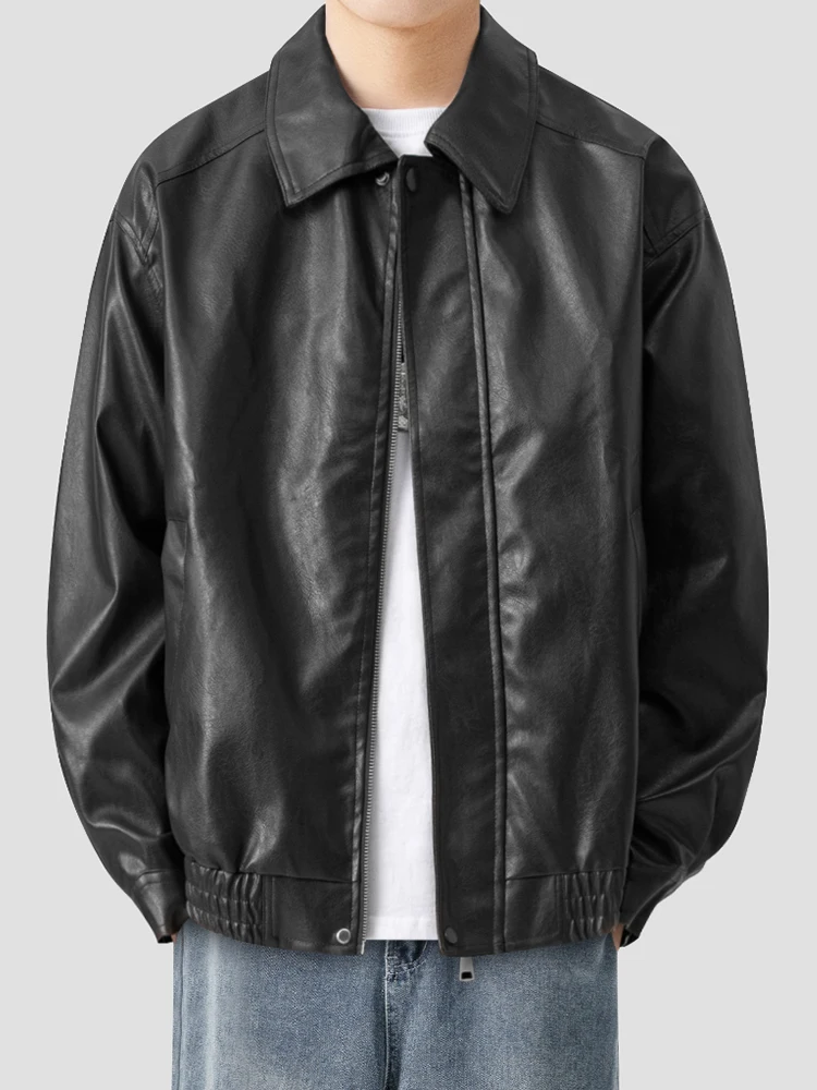 Lazy Day Original Men's Clothing American Fashion Brand All-Match Solid Leather Coat Autumn Loose Outerwear