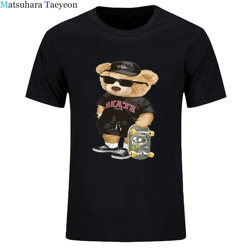 

Футболка мужская из 100% хлопка с принтом медведя и короткими рукавами