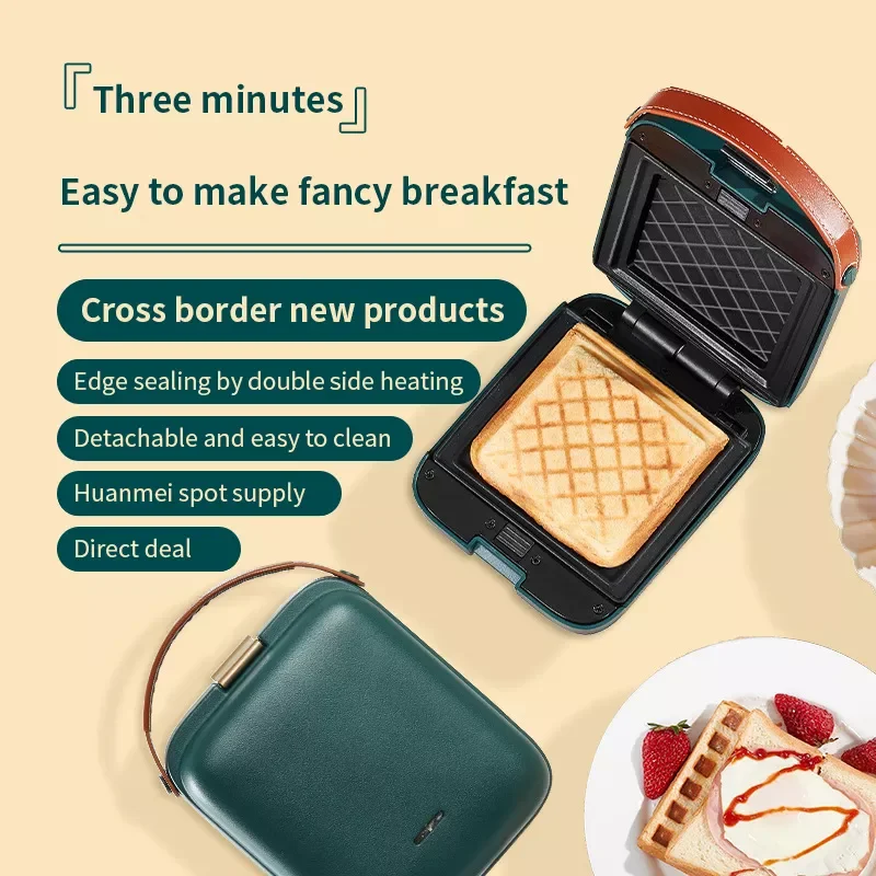 

Electric Sandwich Maker Breakfast machine 3 Mins Fast Breakfast Waffle maker Toaster Baking Tools With Non Stick Pan Kitchen