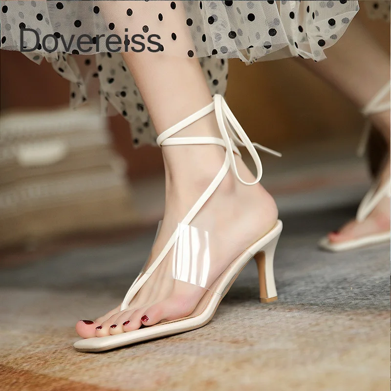 

PVC Sandals Square Toe Fashion Cage Women's Shoes Summer New Sexy Elegant Narrow Band Party Shoes Ankle Strap