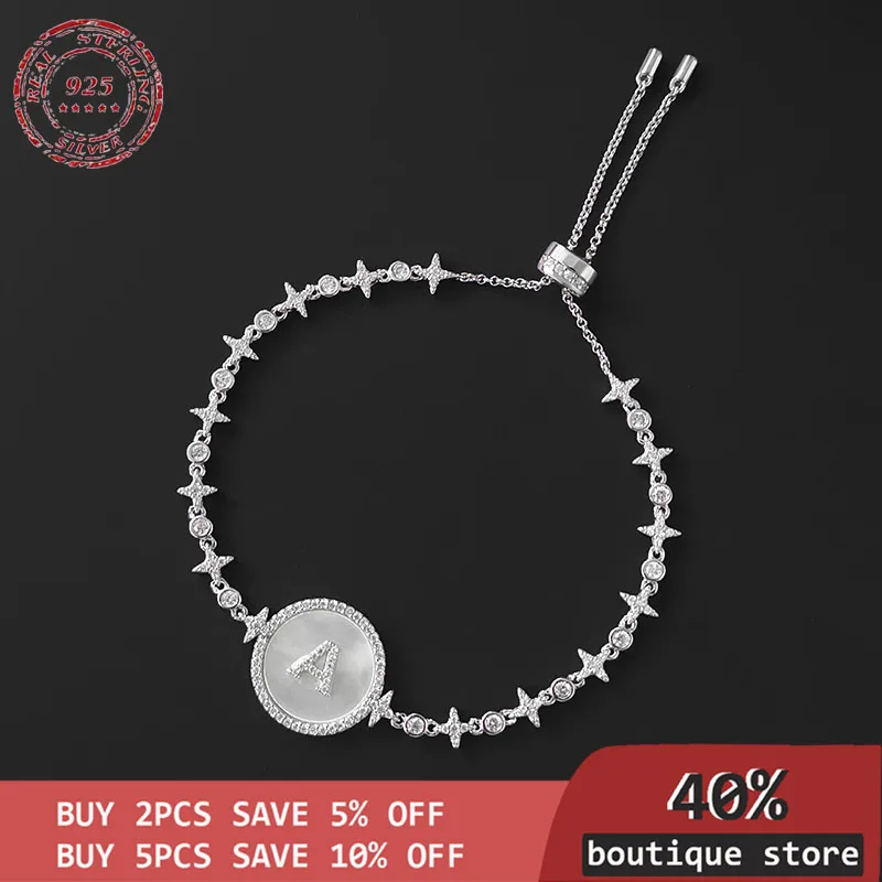 

S925 sterling silver star white mother-of-pearl bracelet 26 english alphabet bracelet temperament fashion luxury monaco jewelry