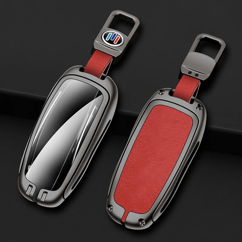 

Metal Leather Car Key Cover Case For Tesla Model X New Design Protector Keyless Holder Fob Keychain Accessories