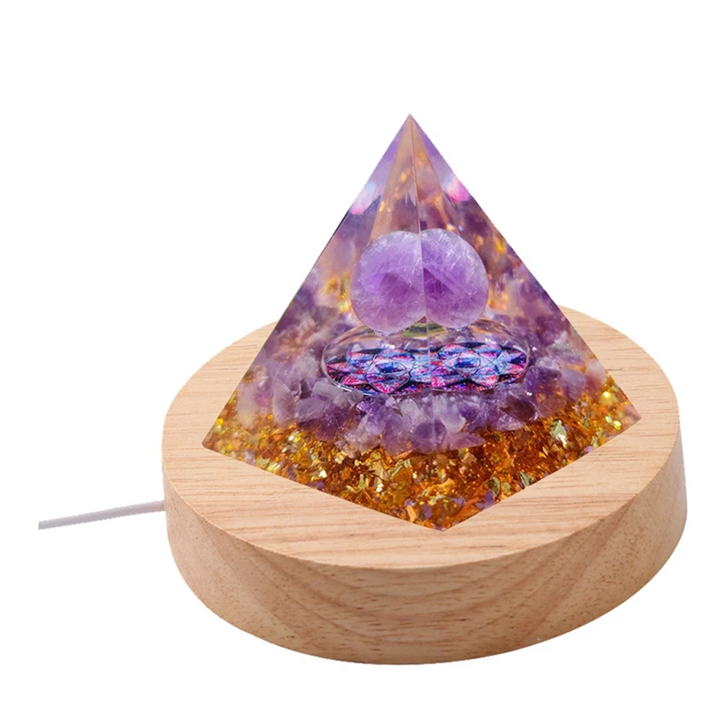 

Amethyst Tree Gemstone Pyramid Wood Light Base Display Stand Lamp Holder USB Socket Switch Control Crystal Energy Stone
