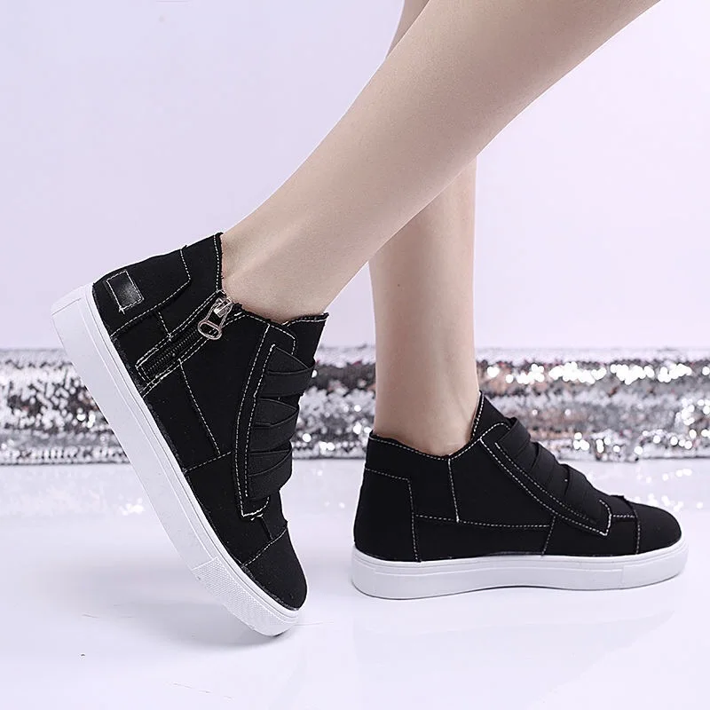 New 2022 Spring Autumn Canvas Shoes Women Ladies Casual Shoes All-match Side Zipper Casual Shoes Woman Vulcanize Shoes Loafers
