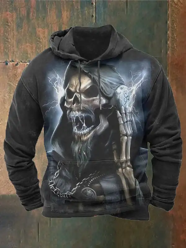 Худи мужское с 3D-принтом черепа уличная повседневная кофта капюшоном передним