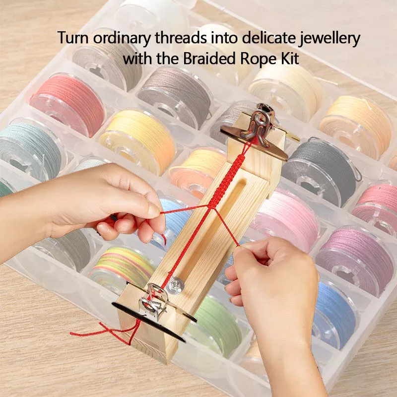 

DIY Braided Rope Kit With Wood Frame 25 Colors Hand Bracelet Necklaces Rope Knit Handmade Diy Chinese Knot Weave Handwork Tool