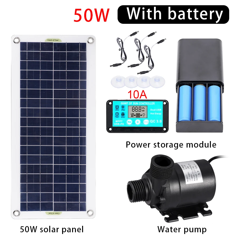 

50W 800L/H Brushless Solar Power Water Pump Set Solar Charge Controller Single Crystal Silicon Ultra Silent Work Pond Garden Kit
