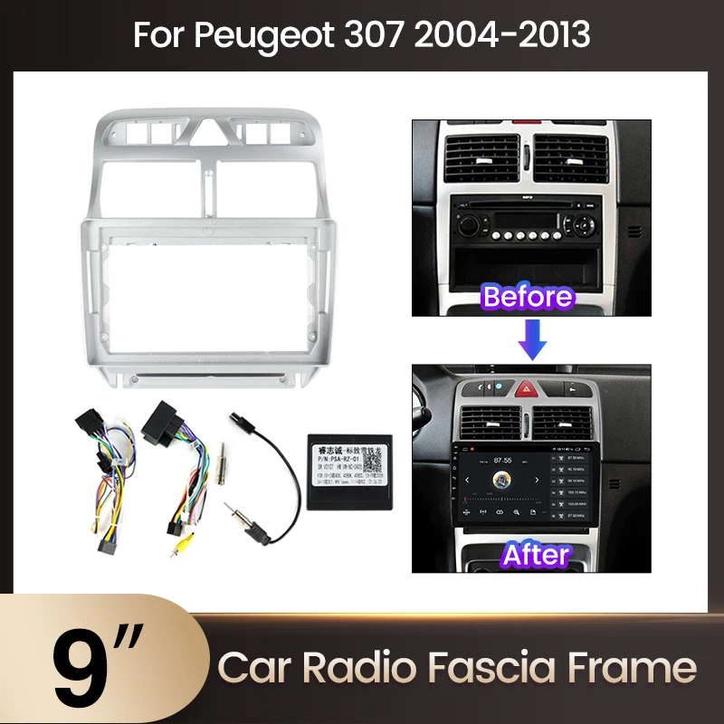 Автомобильная рама для радиоприборной панели 2DIN 9 дюймов пластиковая Peugeot 307 2004-2013