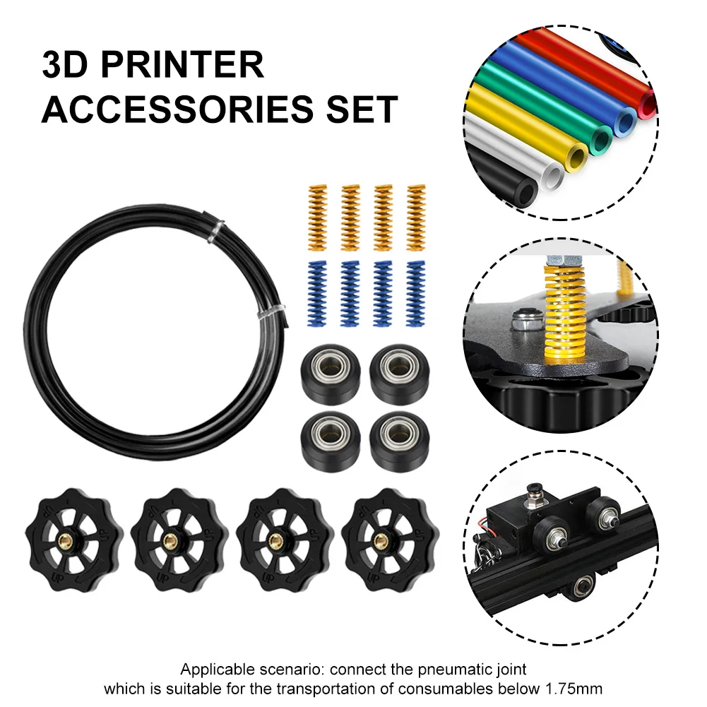 

3D Printer Kit PTFE Tube + M4 Nut + Spring + Pulley PC4 Quick Pneumatic Connector Kit for Creality CR-10/CR-10S/Ender-2 Pro Mini