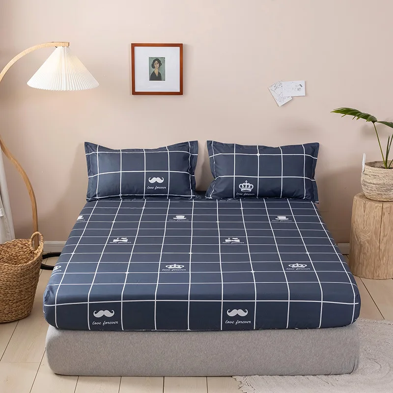 

Anti-Slip Solid Fitted Sheet Mattress Cover With Allaround Elastic Rubber Band Dustproof Drap Housse Bed Set Protection Pad