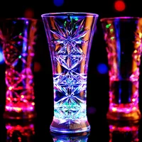 hot sell creative party cups snowflake led flashing color change water activated light up beer whisky cup mug tableware