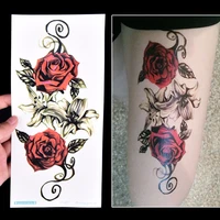 1pcs watercolor cool henna rose flowers temporary body tattoo beautiful shoulder thigh back body decor lace owl women body paint