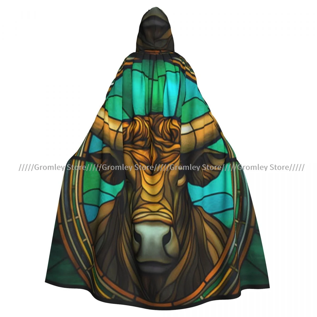 Длинный халат ведьмы с капюшоном в стиле витражного стекла накидкой быка на