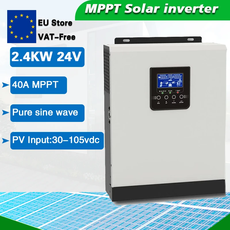 

3KVA MPPT Solar Inverter 2400W Hybrid 24V PV Input 80VDC 220VAC Output Pure Sine Wave Build In 50A Solar Charger Controller