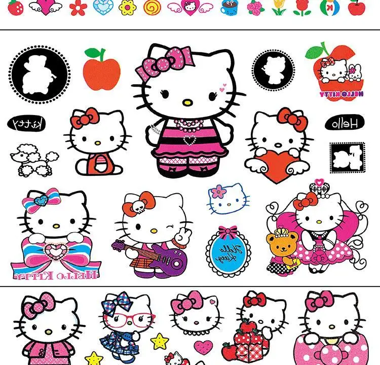 

Hello Kitty Tattoo Stickers Waterproof Female Long-lasting Cute Cartoon Girl Color Children's Tattoo Stickers Anime 6 Sheets