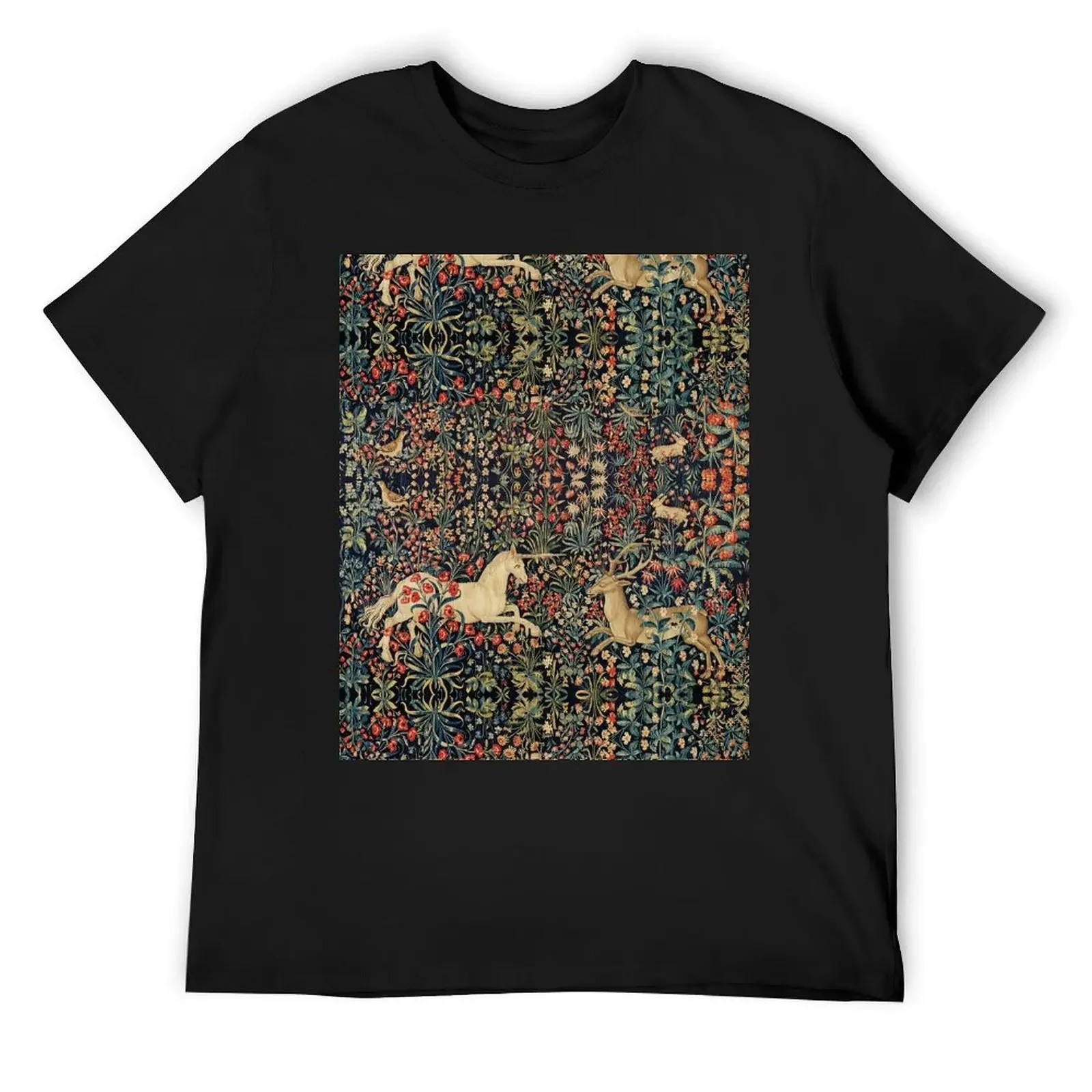 Футболка с изображением единорога и DEER AMONG FLOWERS FOREST ANIMALS FLEMISH FLORAL одежда в стиле