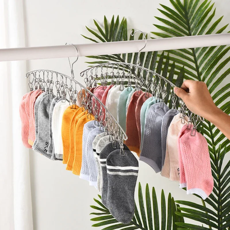 

6-20Pegs Clothing Rack Towel Stainless Steel Clothes Hanger Windproof Laundry Drying Underwear Socks Holder Laundry Airer Hanger