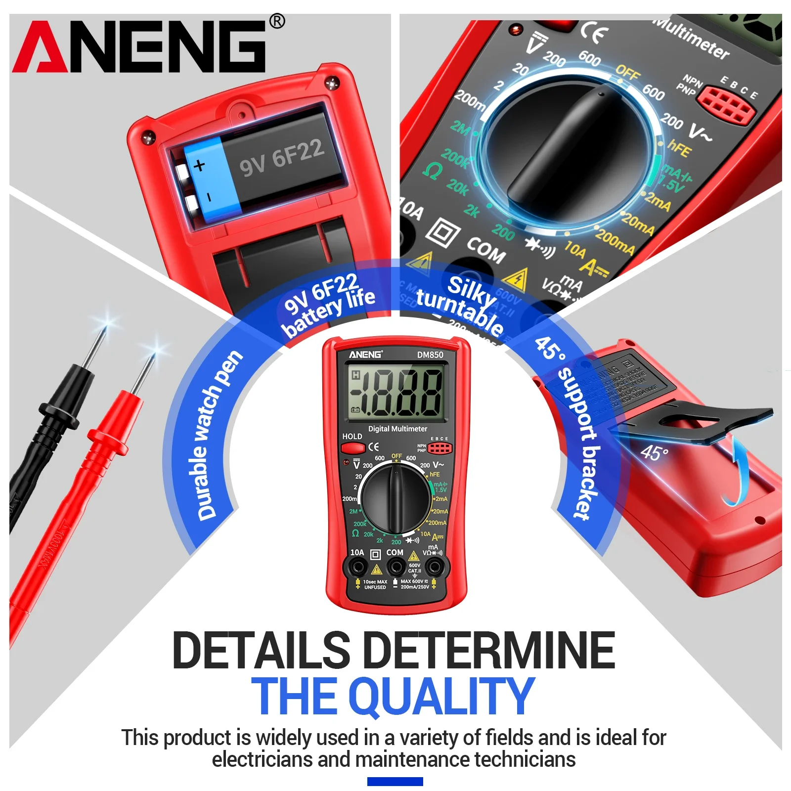 Фото Мультиметр ANENG DM850 + тестер напряжения VD802 NCV, набор инструментов для электрика, измеритель переменного/постоянного тока, сопротивления, диодов и обрыва цепи. №3
